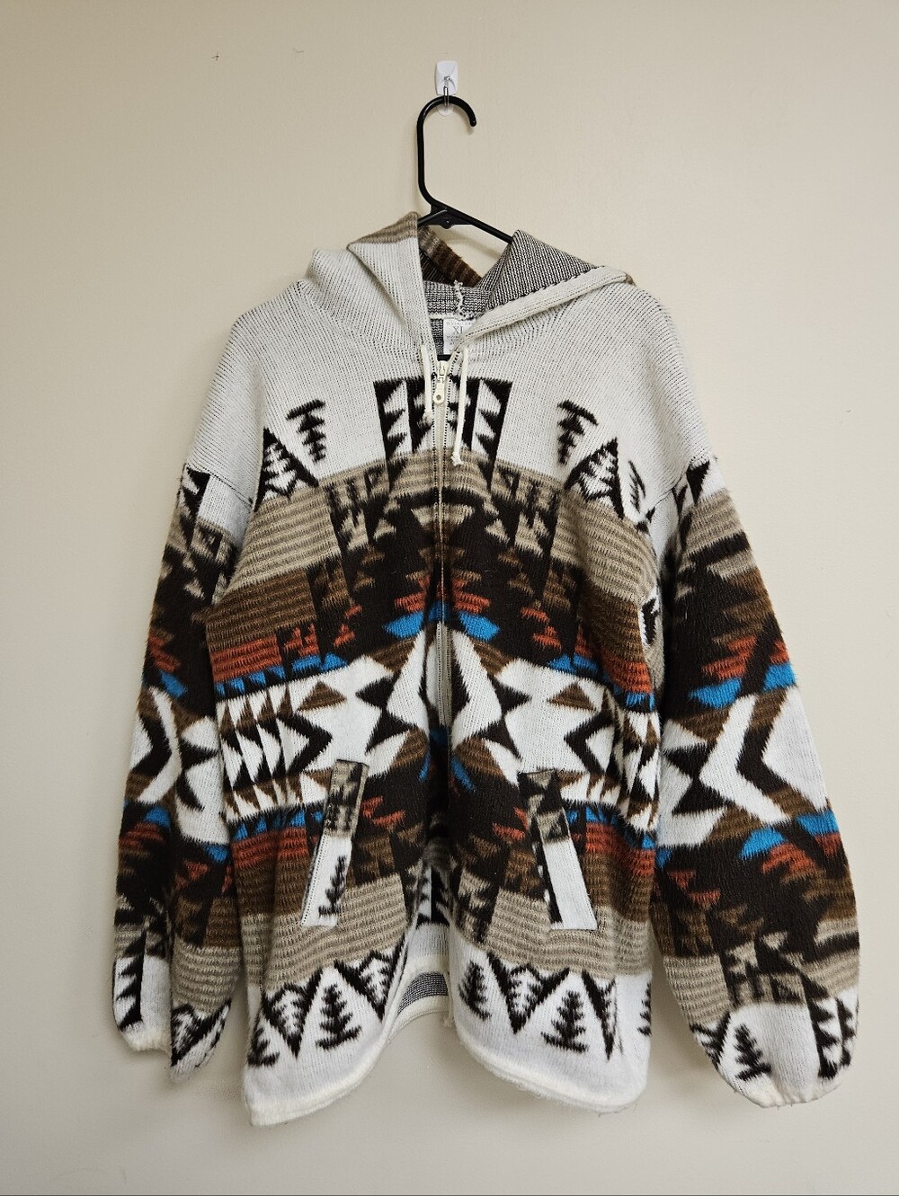 Artesanias Tuntaquimba Aztec Native Wool Handmade Hooded Jacket Sweater Size XL